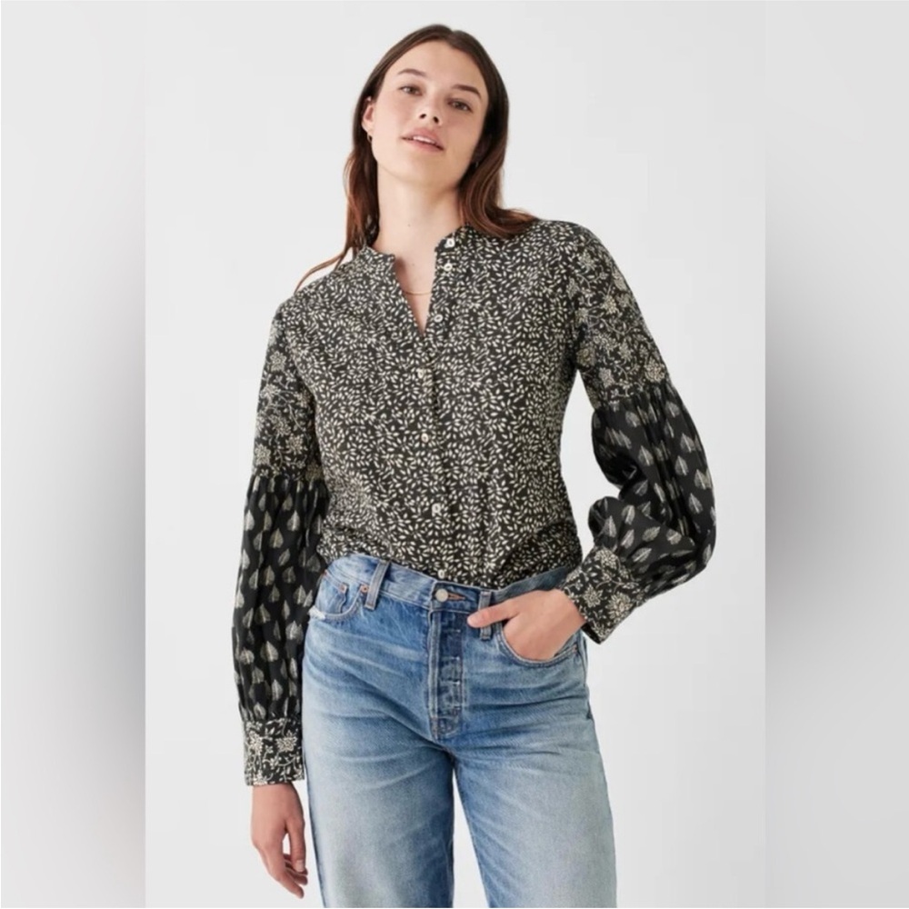 Faherty Adalyn Batik Leaf Print Button Front Boho… - image 1